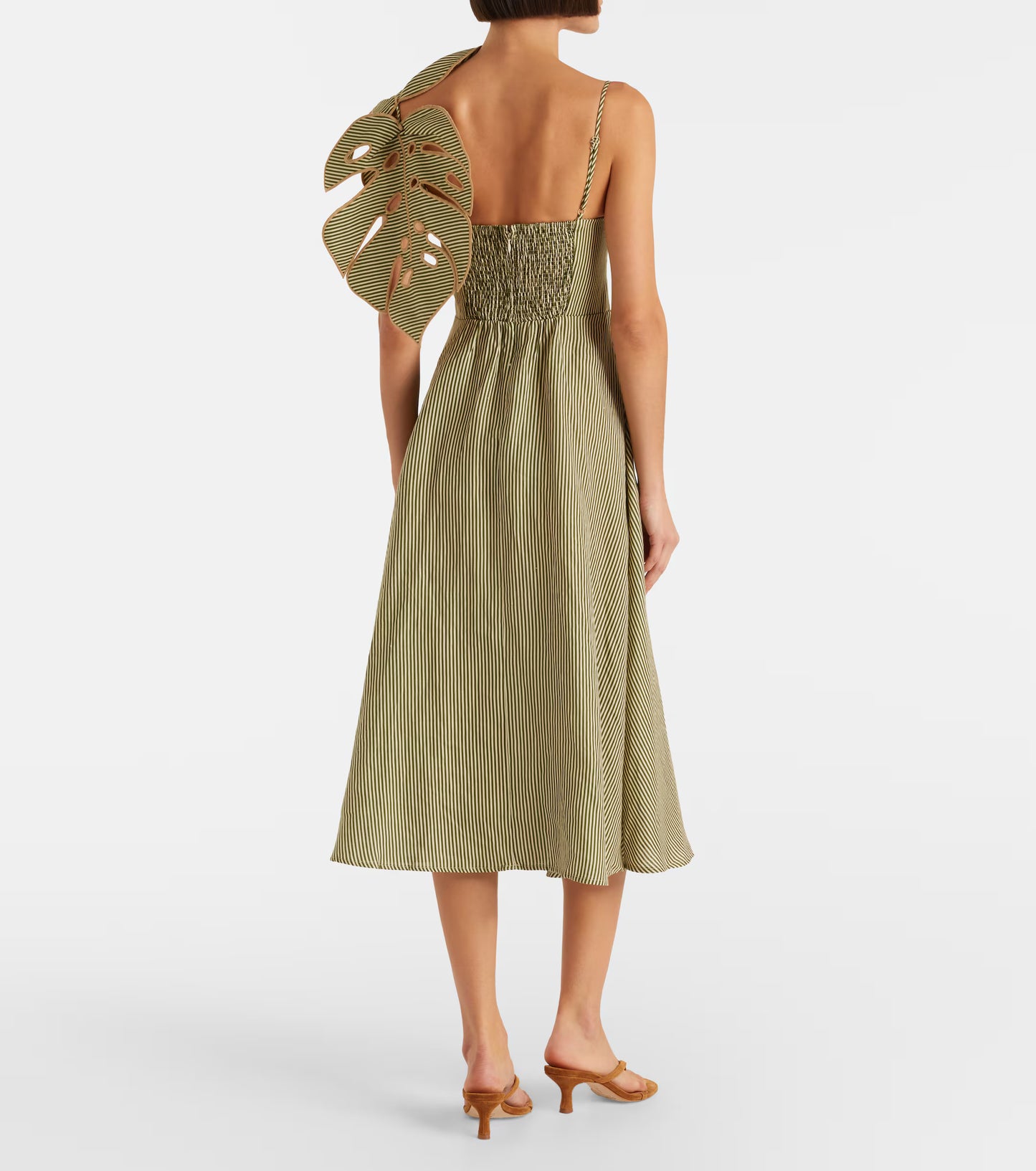 Striped Monstera Leaf Midi Dress
