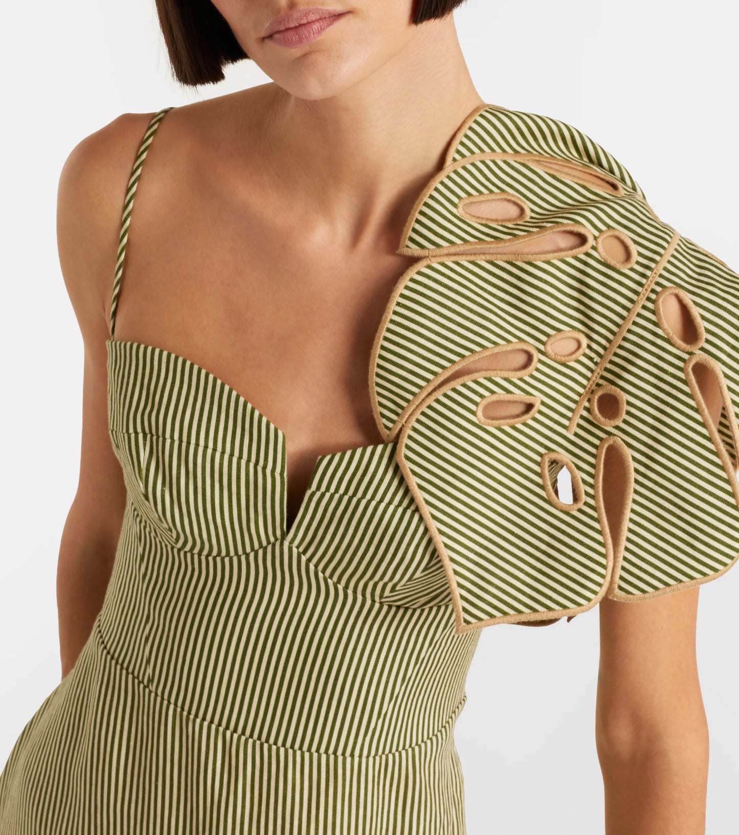 Striped Monstera Leaf Midi Dress