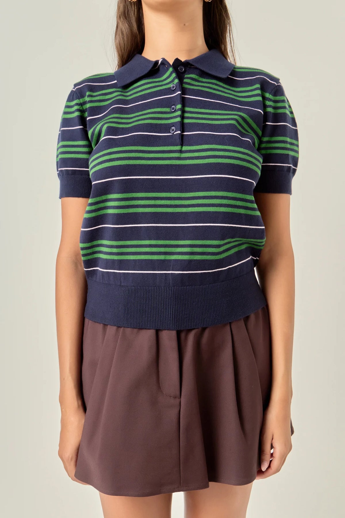Striped Polo Knit Top
