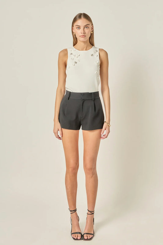 Sequin Rhinestone Flower Top