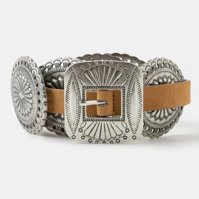 Western Concho Disc Decor Buckle Belt