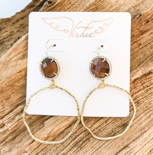 Gemstone Bezzel with Branch Hoop Earrings