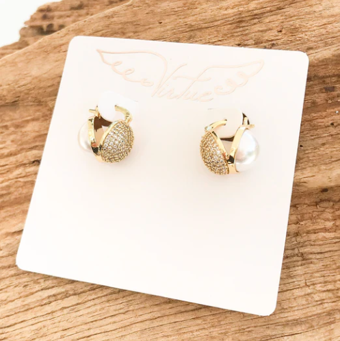 Reversible Hinge CZ and Pearl Earrings