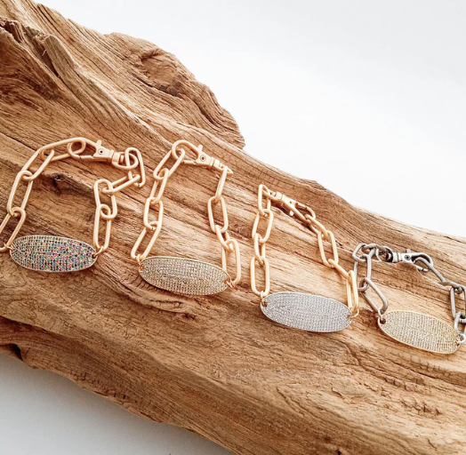 Oval Pave Tag on XL Paperclip