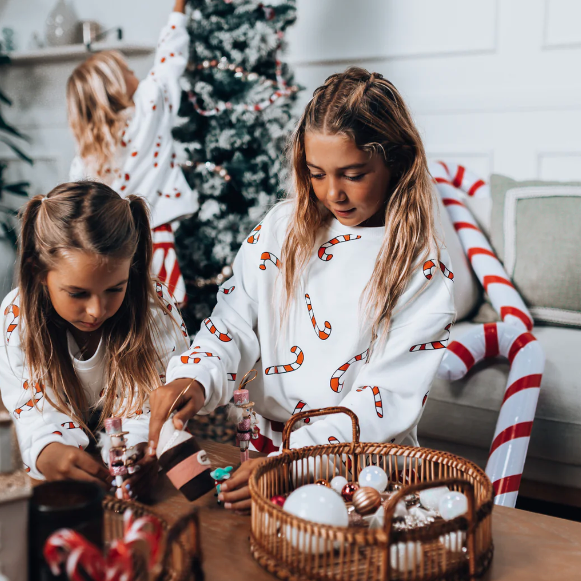 Kids Candy Cane Oversized Drop Shoulder Pullover