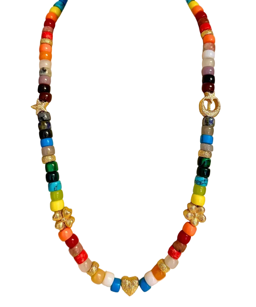 Rainbow Beaded Charm Necklace
