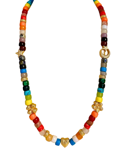 Rainbow Beaded Charm Necklace