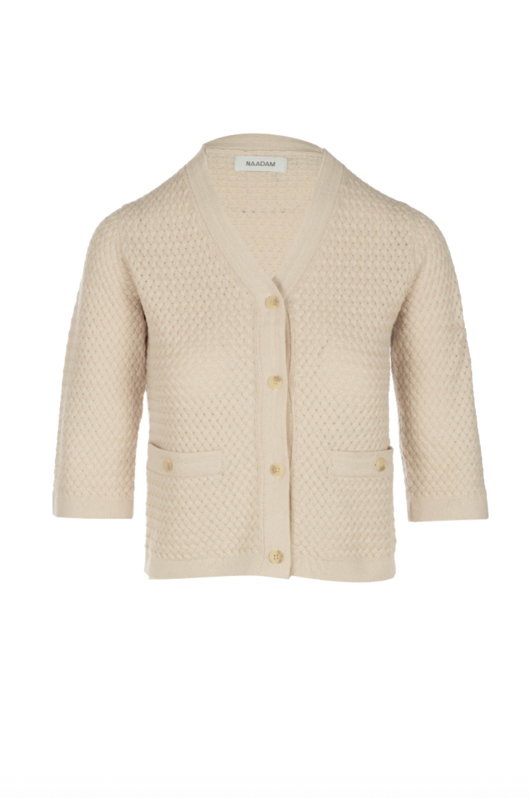 Cotton Cashmere Basketweave Short Sleeve Cardigan