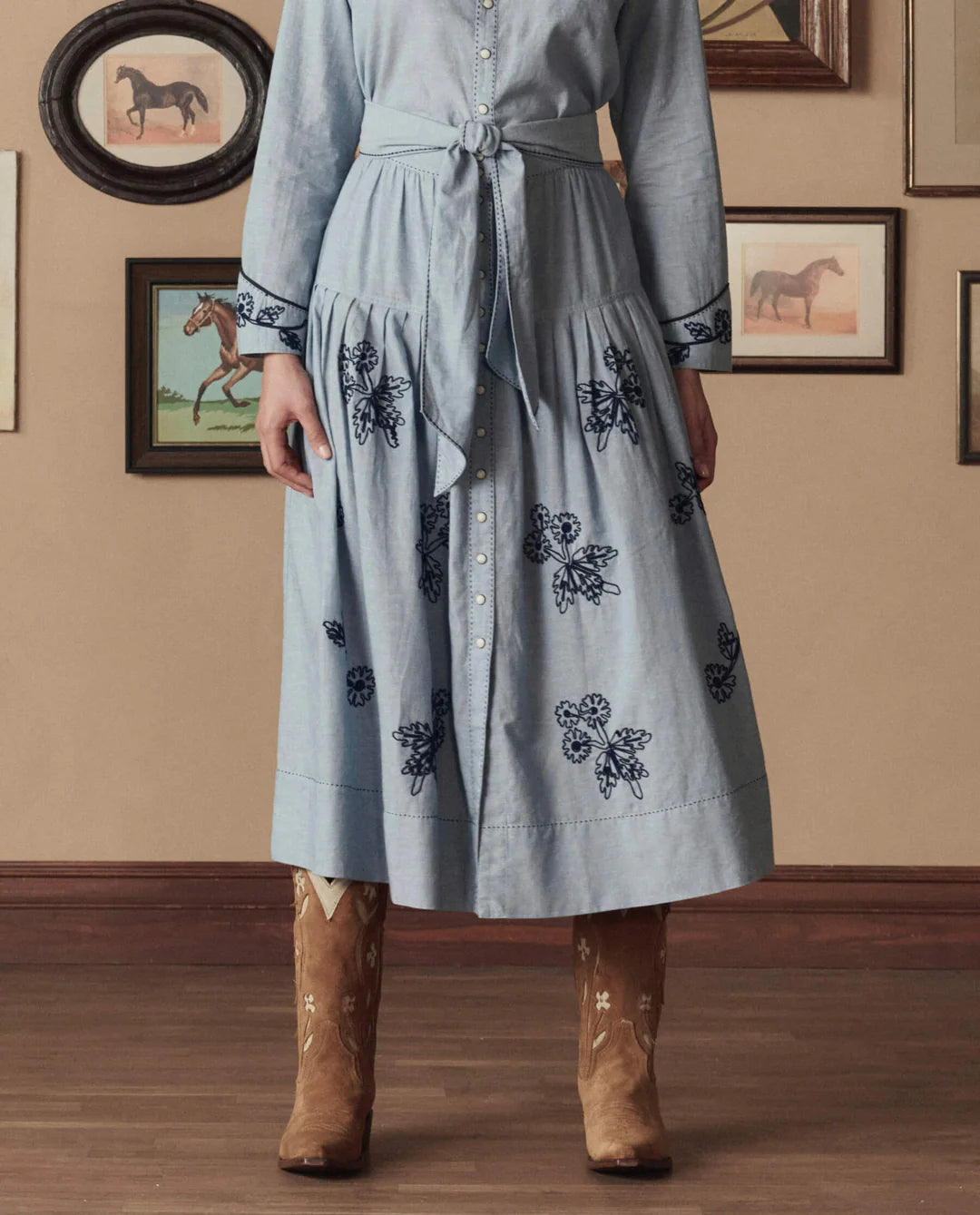 The Chambray Embroided Highland Skirt