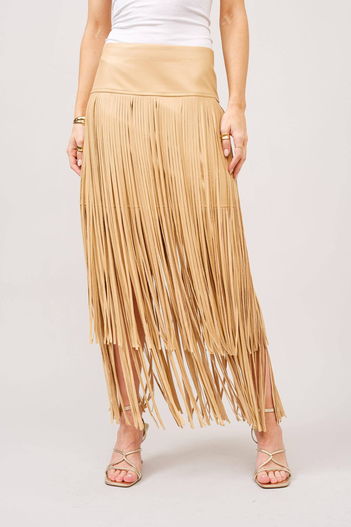 Tiered Fringe Maxi Skirt