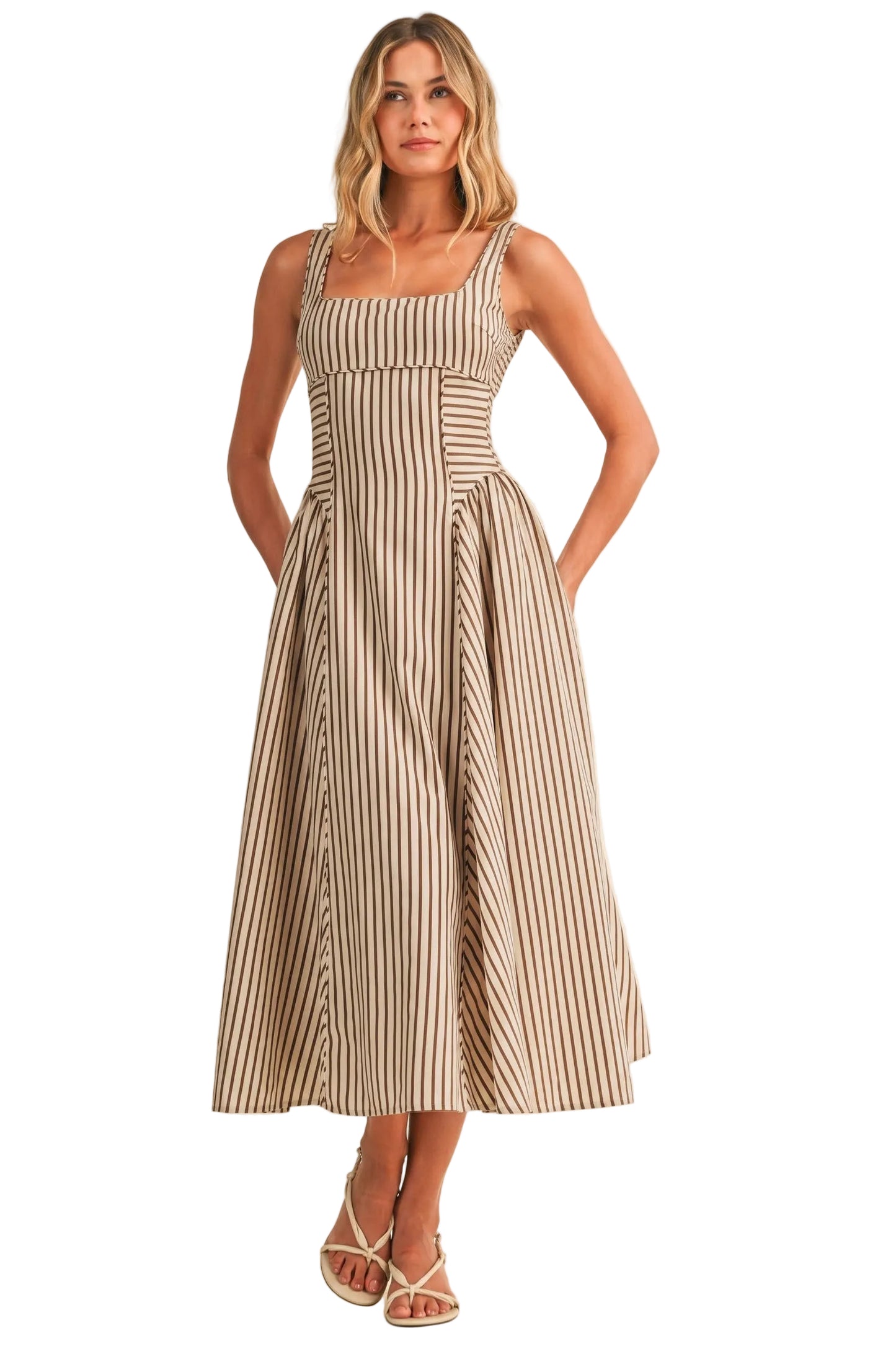 Ruby Striped Back Buckle Midi Dress