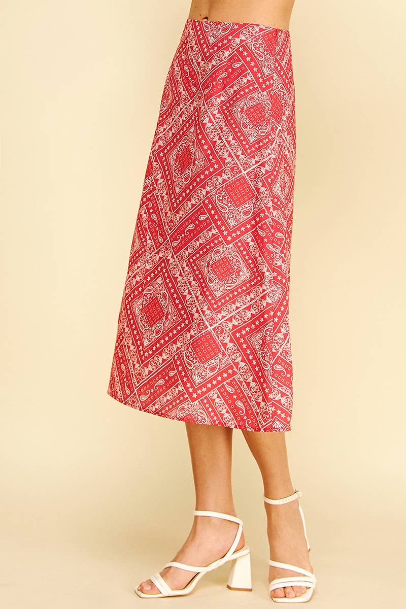 Amelia Bandana Print Midi Skirt