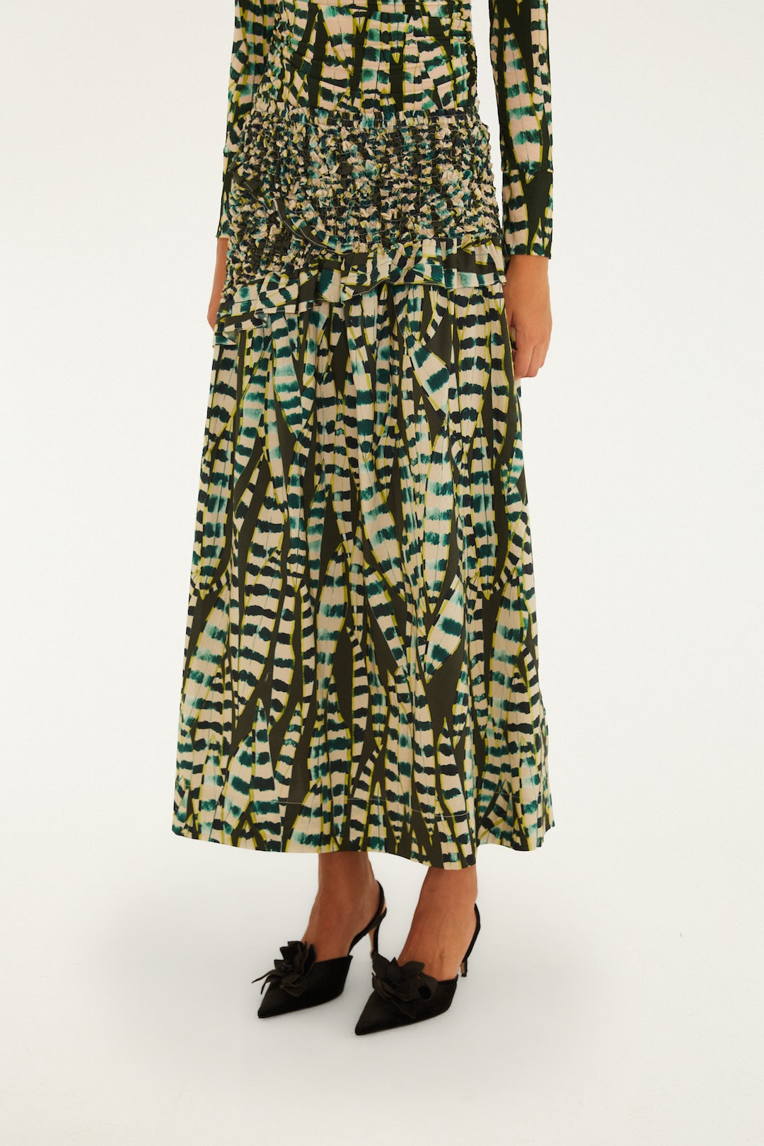 Striped Leaves Midi Skirt