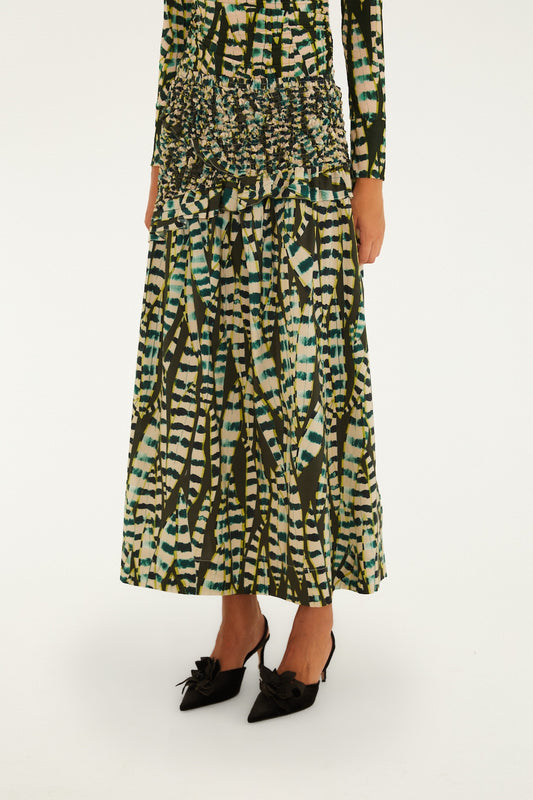 Striped Leaves Midi Skirt
