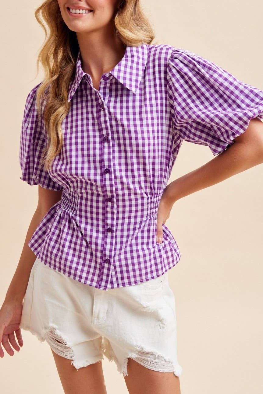 Alexa Gingham Balloon Sleeve Top