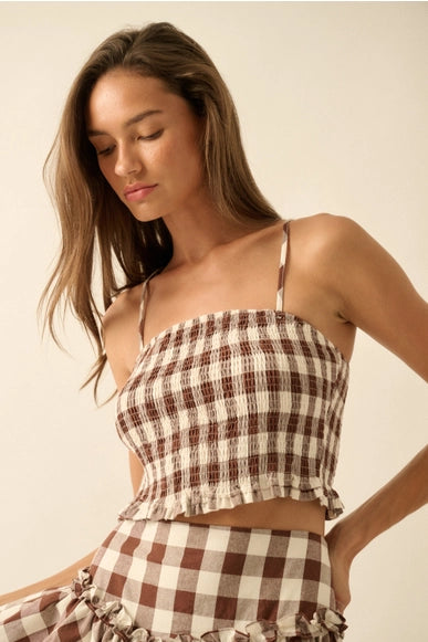 Georgia Gingham Smocked Cropped Top