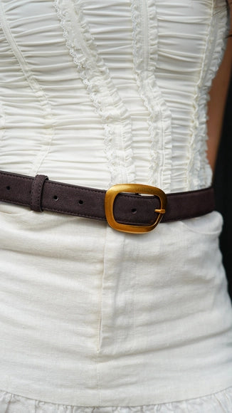 Suede Belt with Organic Shape Buckle