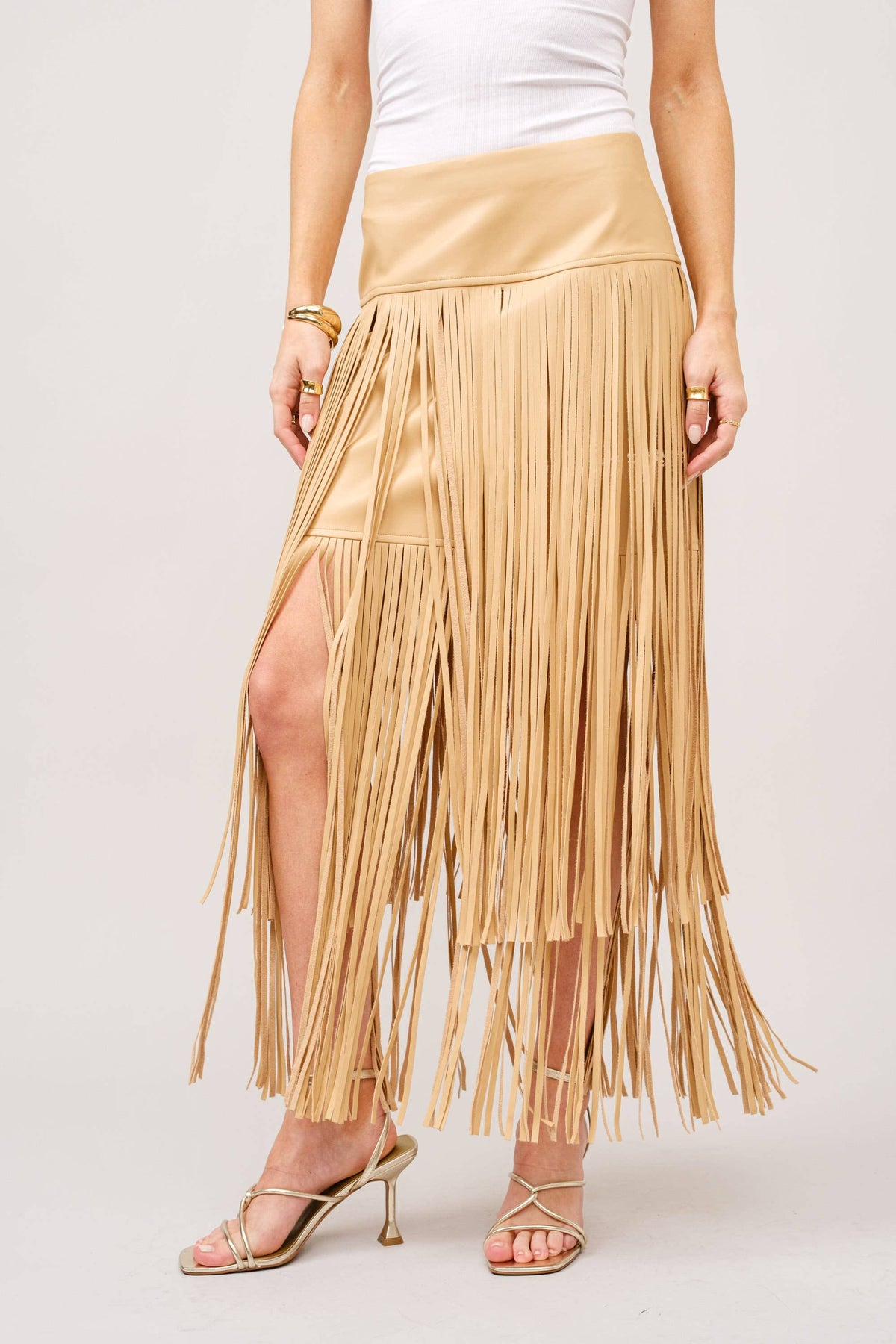 Tiered Fringe Maxi Skirt