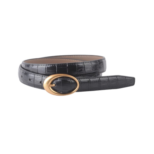 Croco Clean Stitched Belt with Oval Buckle
