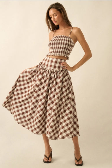 Georgia Gingham Smocked Cropped Top