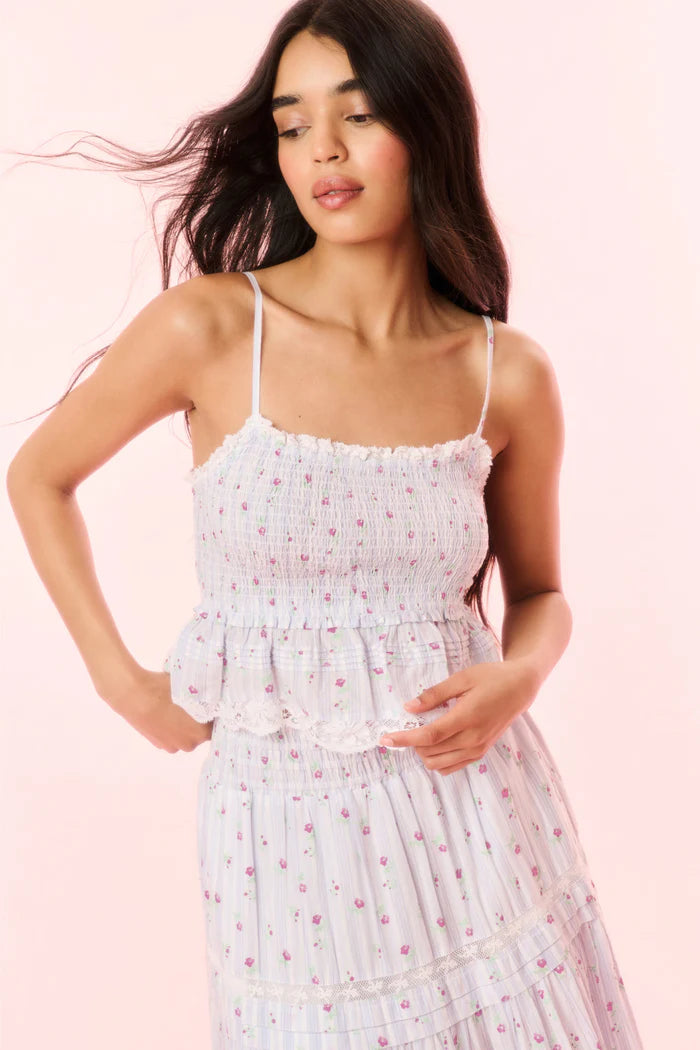 Marzenia Smocked Striped Floral Top