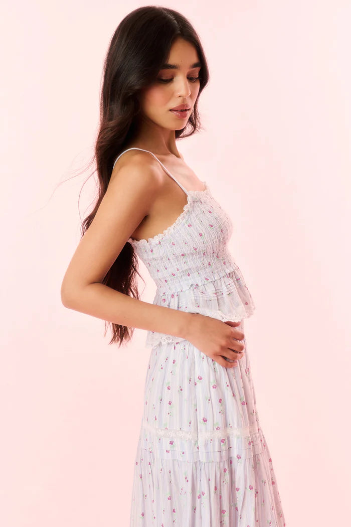 Marzenia Smocked Striped Floral Top