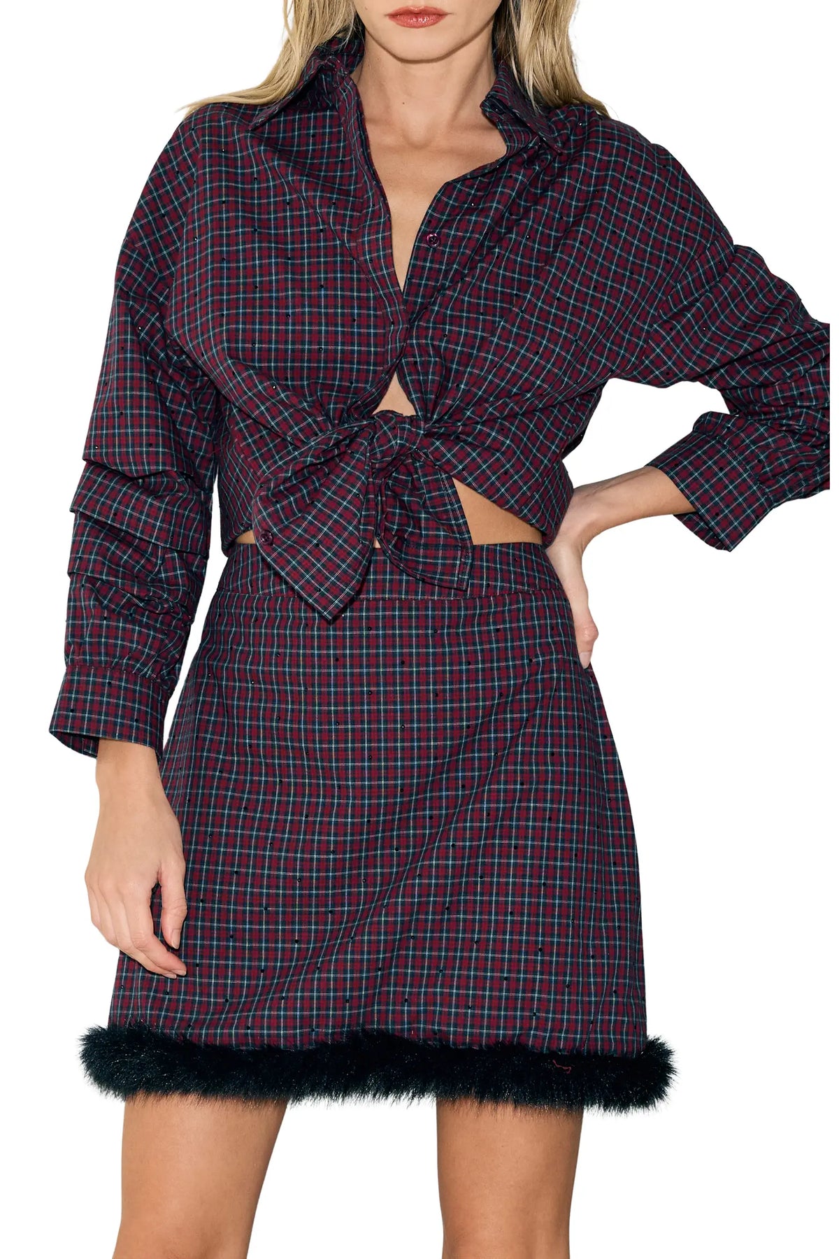 Galli Embellished Plaid Ruched Shirt