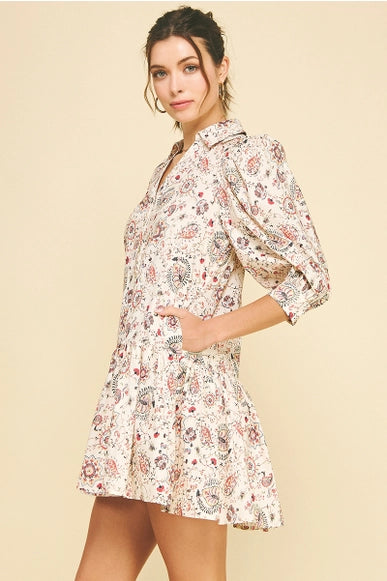 Karlie Print Button Down Mini Dress