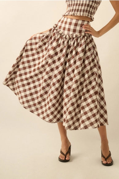 Georgia Gingham Drop Waist Midi Skirt
