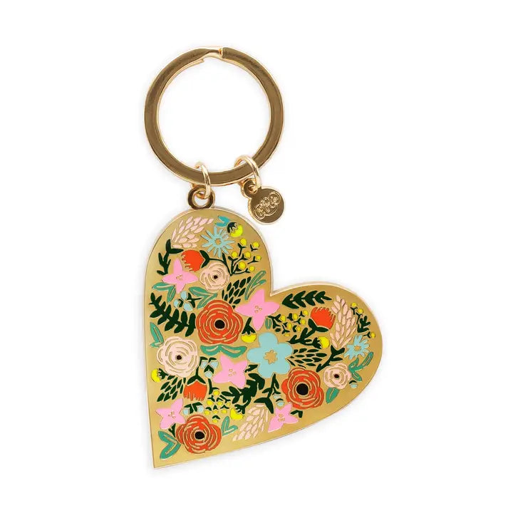 Floral Heart Enamel Keychain