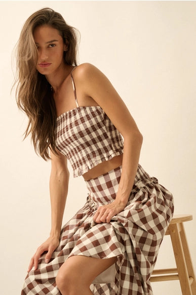 Georgia Gingham Smocked Cropped Top