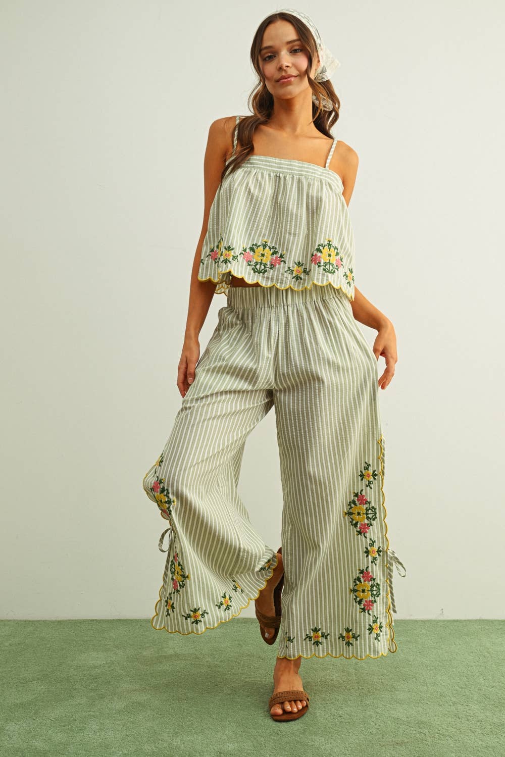 Lola Floral Embroidery Striped Top