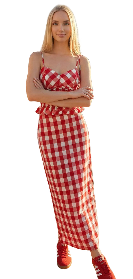 Hattie Gingham And Midi Skirt Set