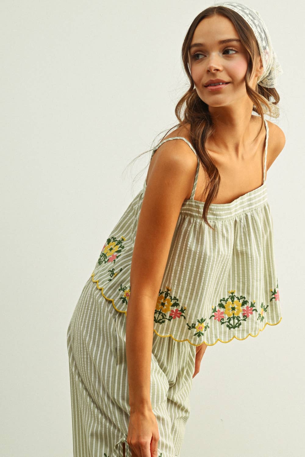 Lola Floral Embroidery Striped Top