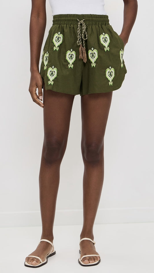 Heart Tapestry Embroidered Shorts
