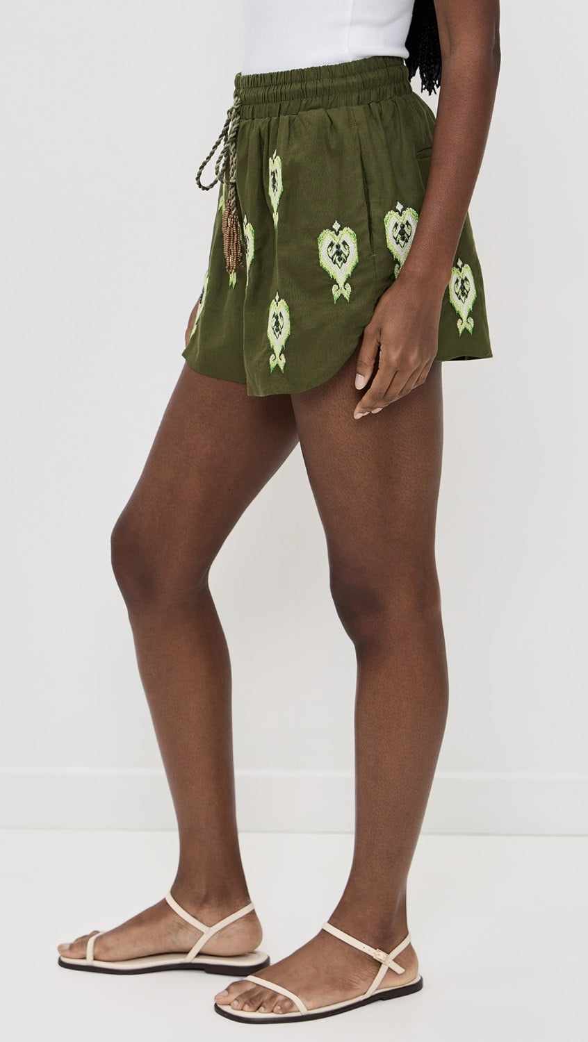 Heart Tapestry Embroidered Shorts