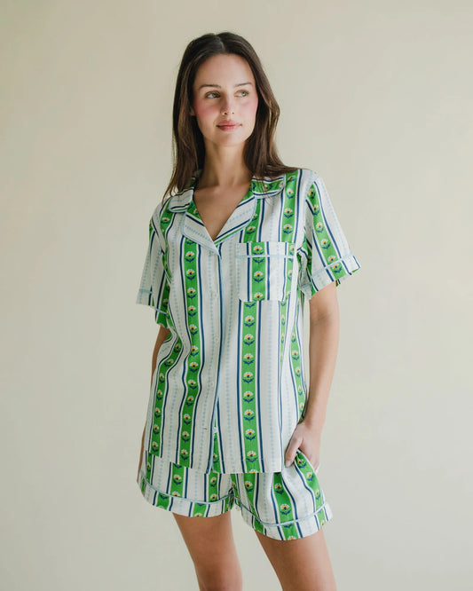 Garden Stripe Pajama Shorts Set