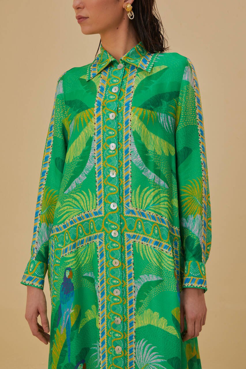 Macaw Scarf Green Chemise Dress - Frock Shop