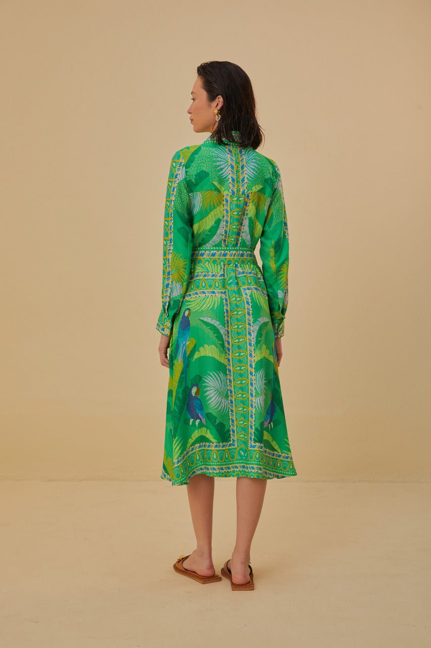 Macaw Scarf Green Chemise Dress - Frock Shop