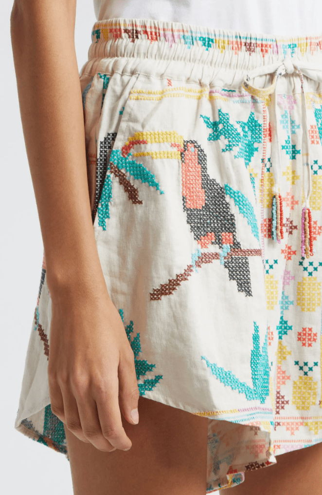 Stitched Birds Scarf Off-White Short - Frock Shop
