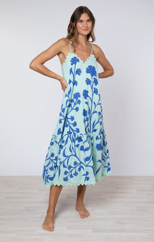 V-Neck Midi Dress With Majorelle Print - Frock Shop