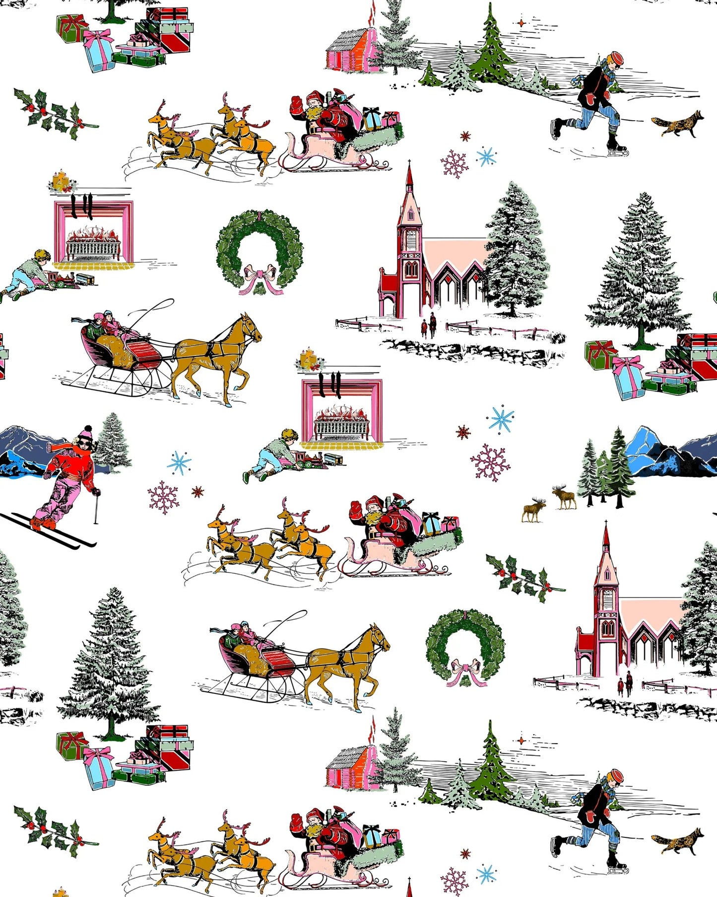 Holiday Toile Long Sleeve Pajama Pants Set