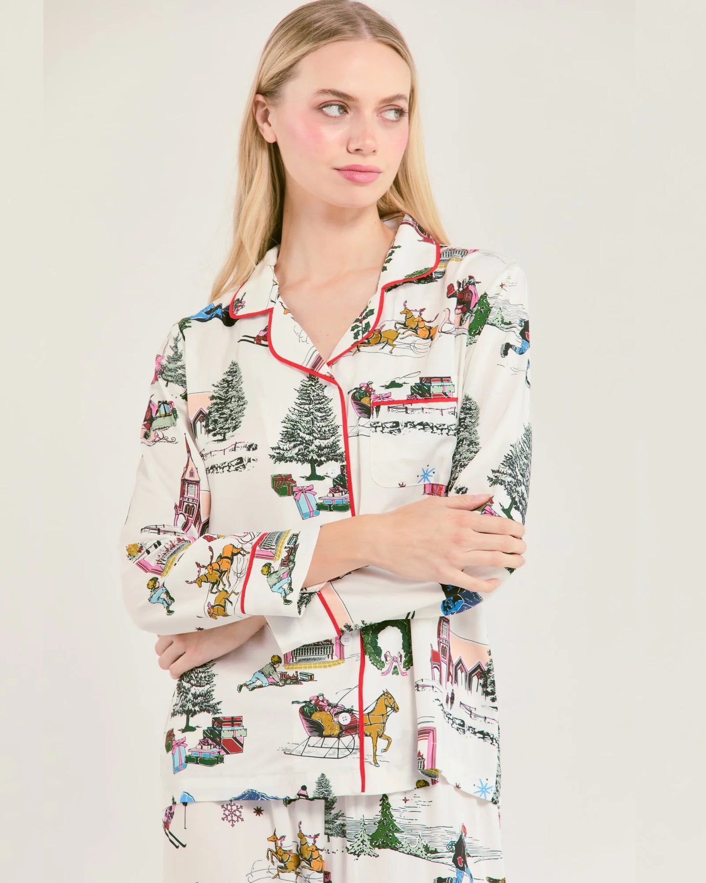 Holiday Toile Long Sleeve Pajama Pants Set