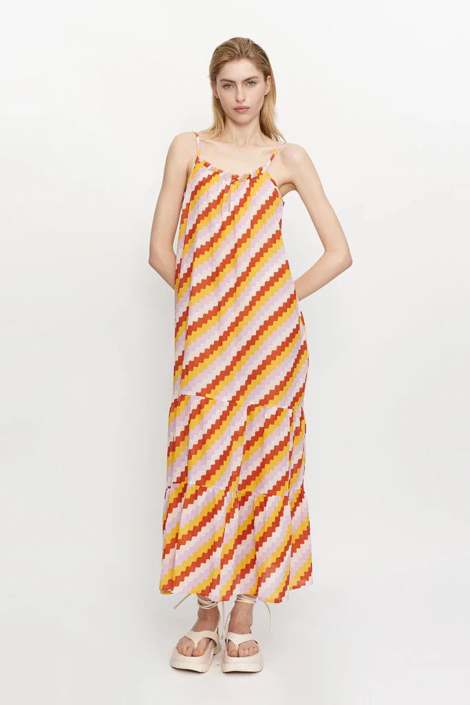 Zigzag Printed Long Strap Dress - Frock Shop
