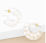 Chunky Clear Lucite Pearl Open Hoop Earring - Frock Shop