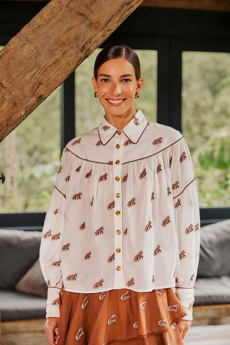 Embroidered Horses Volumnious Blouse - Frock Shop