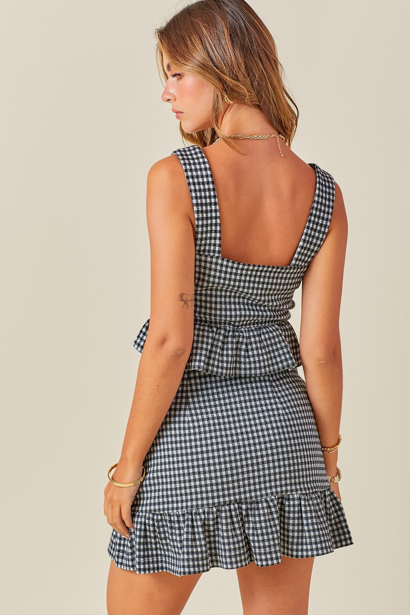 Gingham Peplum Square Neck Cropped Top - Frock Shop