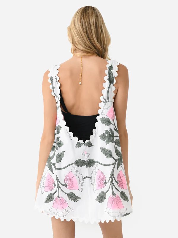 Low Back Dress With Bellflower Block Print - Frock Shop