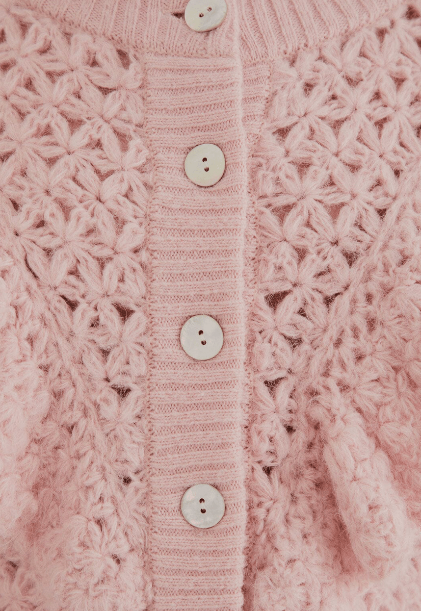 Pink Flower Texture Knit Cardigan - Frock Shop