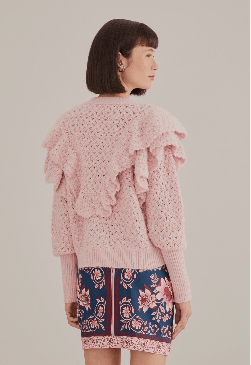 Pink Flower Texture Knit Cardigan - Frock Shop